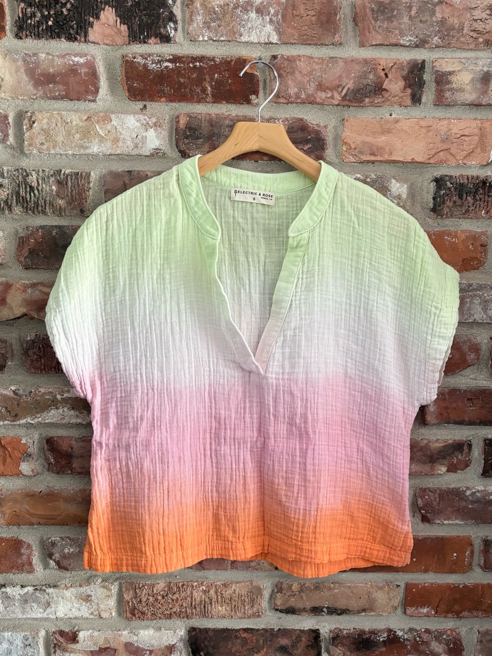 Electric & Rose Lenny Ombré Gauze Cotton Short Sleeve Top, S